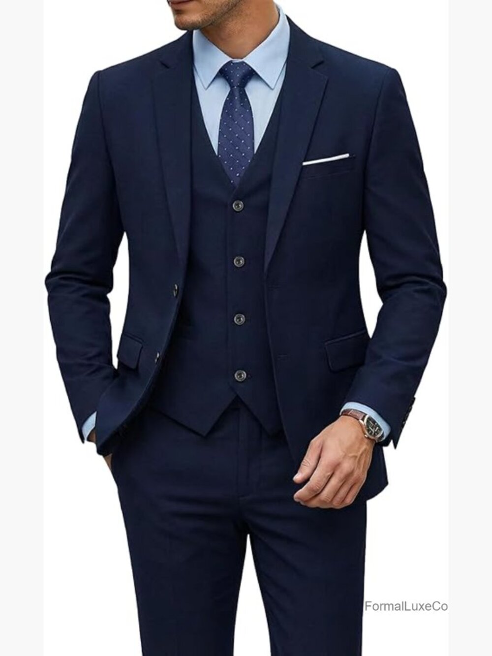 3 Piece Suit Set with Tie, Slim Fit Blazer Vest Pants, Business Wedding